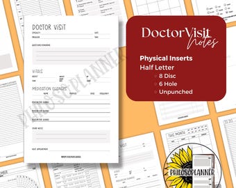 Doctor Visit Notes Planner Inserts Half Letter Physical Health Care Pages