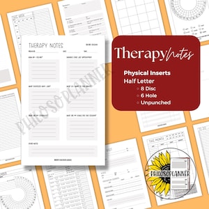 Therapy Notes Planner Inserts Half Letter Discbound Counseling Worksheet Set