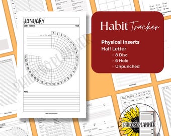 Monthly Habit Tracker Inserts Half Letter Discbound Circular Planner Set