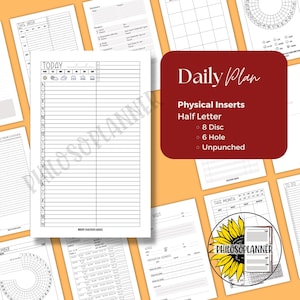 Daily Planner Inserts Half Letter Discbound Hourly Schedule Set
