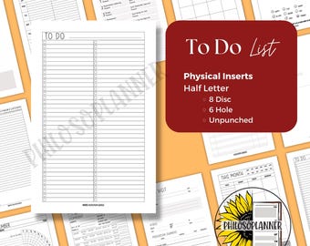 To Do List Planner Inserts Half Letter Discbound Minimal Task Pages