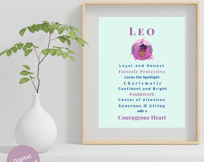 Leo Woman Dark Skin Tone Print|Leo Personality|Leo Astrology|Leo Characteristics|Leo Horoscope Sign|Leo Zodiac Poster Art|Constellation Art
