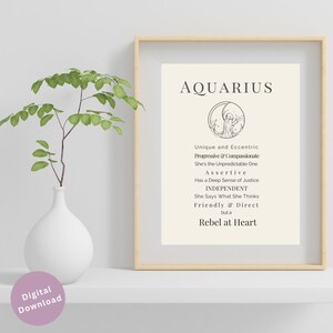 Aquarius Boho Wall Art|Aquarius Personality Traits|Aquarius Astrology |Aquarius Characteristics|Horoscope Poster| Star Signs|Zodiac Wall Art