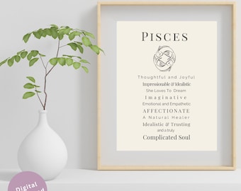 Pisces Zodiac Trait Print | Boho Astrology Wall Art (Digital Download)