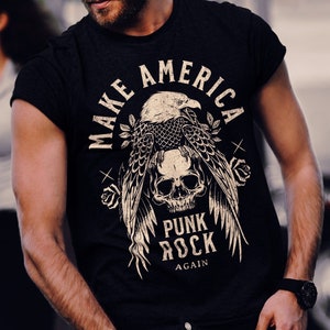 Make America Punk Rock Again PNG, Tattoo Syle Tshirt Design, Rock And Roll Distressed Vintage Sublimation Design Biker Punk PNG, Download