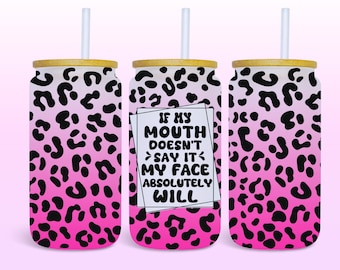 Mi boca sarcástica 16oz vidrio puede envolver, diseño de sublimación de descarga digital, plantilla de 16oz, frasco de vidrio divertido DTF Wrap PNG sin costuras, Libbey