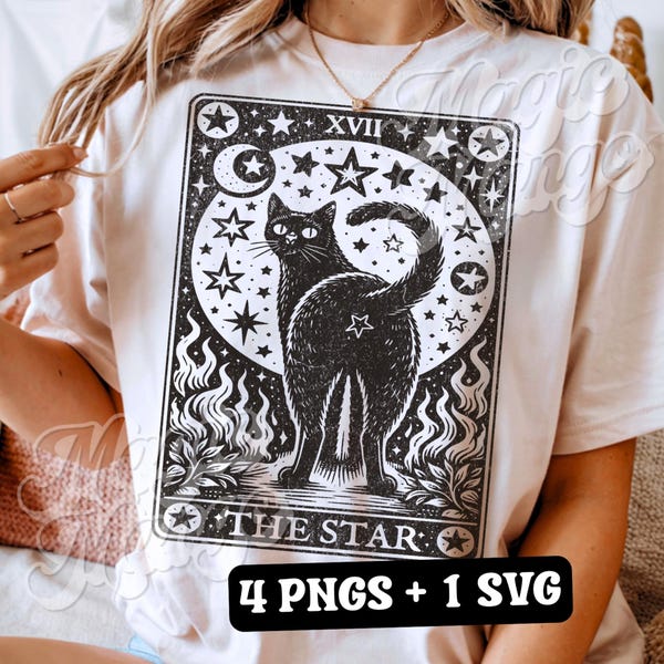 Funny Cat Tarot Card SVG PNG, The Star Cat Butt Sarcastic Sublimation Design, Witchy Trendy T-Shirt Design png SVG Cut File Digital Download