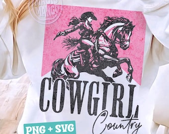 Cowgirl Country T-Shirt Design, Retro Western Sublimation (PNG SVG Digital Download)