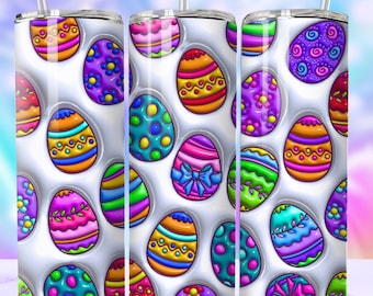 3D Easter Eggs  Inflated 20oz Skinny Tumbler Wrap, 3D Puffy Colorful Cool Easter Popular Tumbler Sublimation Design PNG, Digital Download