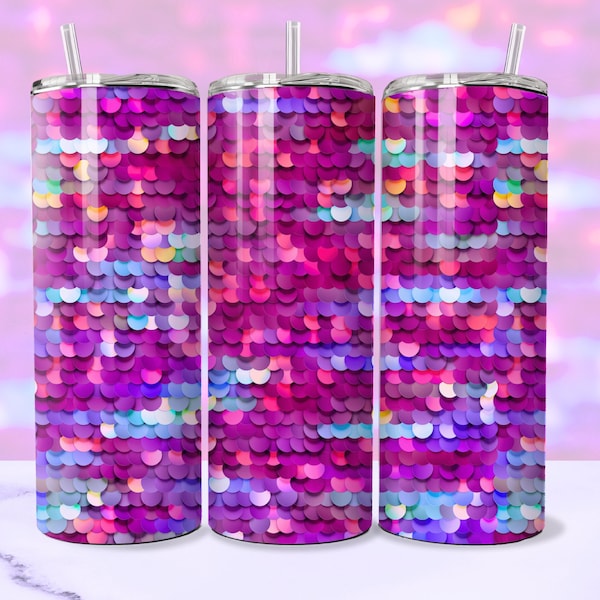 Blingy Sequins Seamless Tumbler Wrap, 3D Sparkly Glittery Bedazzled Colorful 20oz Straight Tumbler Sublimation Design PNG, Digital Download