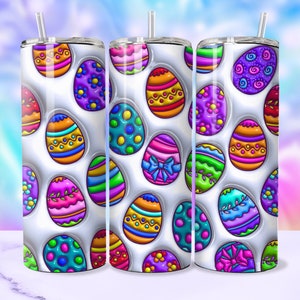 3D-paaseieren opgeblazen 20oz magere beker wrap, 3D gezwollen kleurrijke coole Pasen populaire beker sublimatie ontwerp png, digitale download