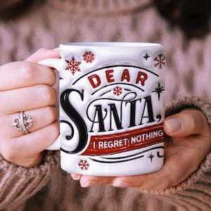Envoltório de caneca de Natal inflado 3D querido Papai Noel, design de sublimação de caneca de 11 onças e 15 onças, envoltório de caneca inchado de feriado sarcástico PNG, download digital