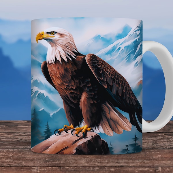 Bald Eagle Mug Wrap For Men, 11oz and 15oz Mug Sublimation Design, Father Husband Men's Mug PNG For Him, Instant Digital Download