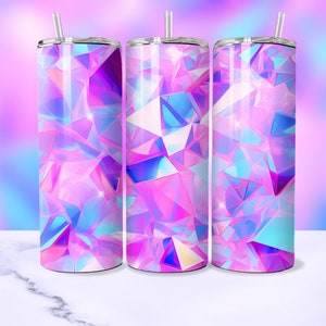 3D Glitter Holographic Crystals Seamless Tumbler Wrap, Sparkly 20oz Straight Tumbler Sublimation Design PNG, Iridescent Gemstone Download