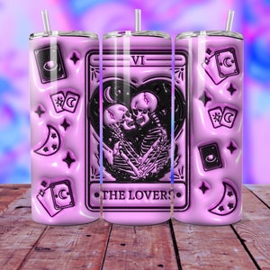 3D tarotkaart opgeblazen 20oz mager beker wrap, 3D gezwollen Witchy skelet beker PNG cool sublimatieontwerp, de liefhebbers digitale download