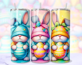 Cute Easter Bunnies Tumbler Wrap, Easter Bunny 20oz Skinny Tumbler Sublimation Design PNG, Happy Easter Eggs Trendy Tumbler PNG Download