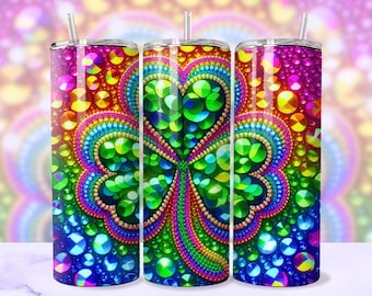 Sparkly Shamrock Tumbler Wrap, Glittery St Patricks Day Lucky Clover Trendy 20oz Straight Tumbler Sublimation Design PNG, Digital Download
