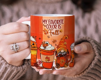 My Favorite Color Is Fall Gnome Mug Wrap, 11oz and 15oz Mug Sublimation Design, Autumn Gnomes Cute Mug Wrap PNG, Pumpkin Digital Download