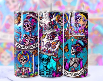 Sarcastic Tarot Cards Tumbler Wrap, Sweary Witchy Skeleton 20oz Skinny Straight Tumbler Wrap Sublimation Design, Funny Tumbler PNG Download