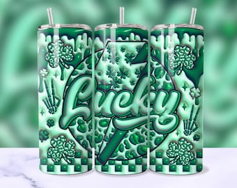3D Lucky St Patricks Day Inflated Tumbler Wrap, St Paddys 20oz Skinny Tumbler Sublimation Design PNG, Puffy Bubble Tumbler, Digital Download