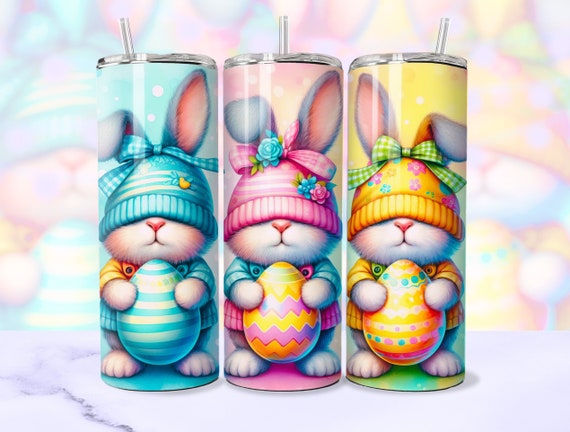 Cute Easter Bunnies Tumbler Wrap, Easter Bunny 20oz Skinny Tumbler Sublimation Design PNG, Happy Easter Eggs Trendy Tumbler PNG Download