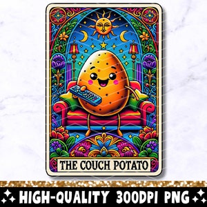 A carta de tarô engraçada da batata de sofá PNG, design de sublimação de citação engraçada, frase popular sarcástico tarô camiseta caneca arquivo PNG, download digital