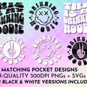 Drinking Hoodie PNG SVG, Funny Retro svg png Design, Adult Humor, Funny Quote, Sarcastic Trendy Wavy Letters Cool Hoodie Design For Women image 3