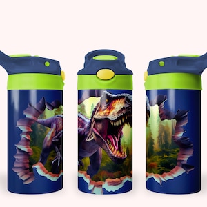 Dinosaur 12oz Kids Flip Top Sippy Cup Tumbler Wrap, 12oz Straight Tumbler Sublimation PNG, Childrens Dinosaur Tumbler Wrap Design PNG