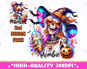 Mombie Girl PNG, rolig vuxen mammaskelett trendig dödskalle-t-shirt sublimeringsdesign, populärt sarkastiskt talesätt Spooky Mama DTF digital nedladdning