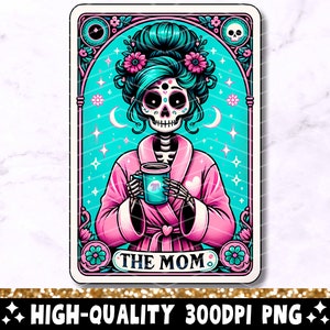 De moeder grappige tarotkaart png, vrouw skelet moeder sublimatie ontwerp, Witchy trendy schedel mama T-shirt mok png-bestand, digitale download