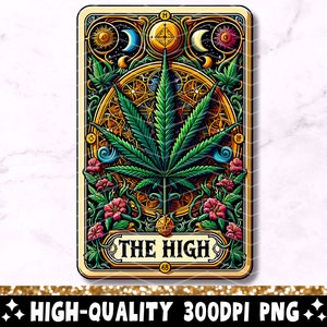 La carta del tarot alto PNG, divertido diseño de sublimación de cannabis 420, colorida camiseta de fumador de hierba bruja, taza PNG archivo, descarga digital