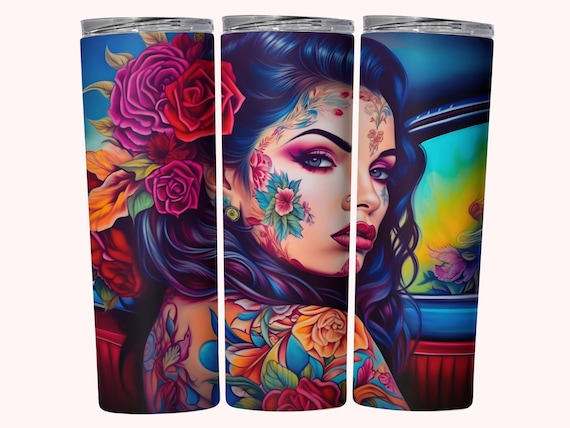 Chicana Tumbler Wrap, 20oz Skinny Tumbler Wrap Sublimation PNG, Instant Download, Straight + Tapered Tumbler Wrap PNG, Chola Tumbler Design
