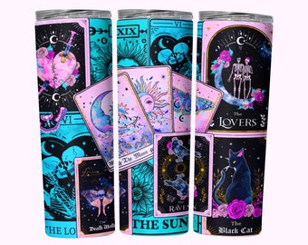 Tarot Cards Tumbler Wrap, Witchy Vibes Celestial 20oz Skinny Straight Tumbler Wrap Sublimation Design, Witch Wicca Tumbler PNG Download