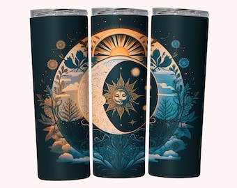 Mond und Sterne Tumbler Wrap, 20 Unzen Skinny Tumble Wrap Sublimation PNG, Sofortiger Download, Gerade und konische Tumbler Wrap PNG, Boho PNG Wrap