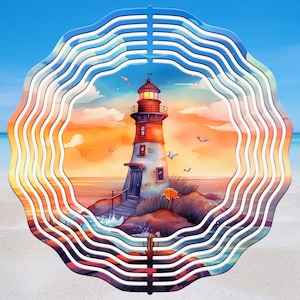 Lighthouse Wind Spinner PNG, Beach Wind Spinner Sublimation Design, Instant Download, Light House Windspinner Sublimation Template PNG