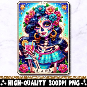 La Latina Tarot Card PNG, Divertido Diseño de Sublimación Mexicana, Chingona Española Esqueleto Chola Catrina Calavera Camiseta Taza Loteria PNG, Descargar