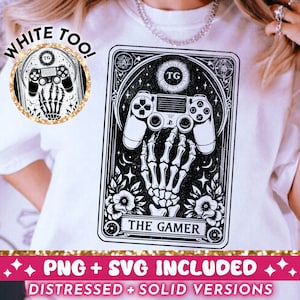 Le gamer Tarot carte SVG PNG, sublimation squelette, conception de T-shirt de jeu Witchy Vibes, jeu vidéo png fichier coupe SVG en téléchargement numérique