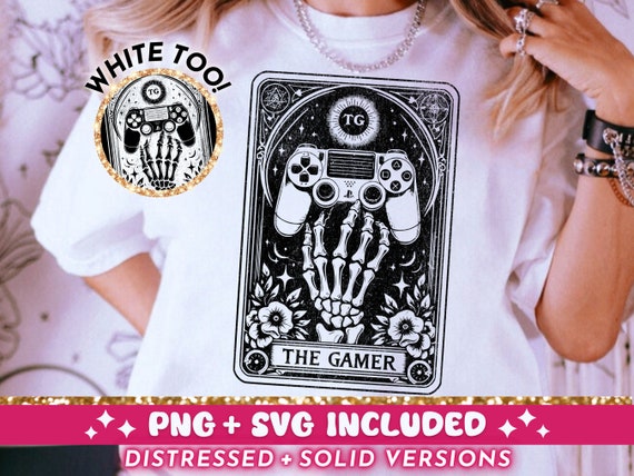 The Gamer Tarot Card SVG PNG, Skeleton Sublimation Design, Witchy Vibes Gaming T-Shirt Design, Video Game png SVG Cut File Digital Download