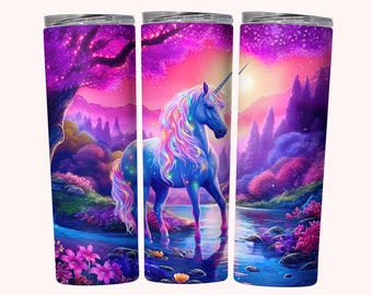 Sparkly Pretty Unicorn Tumbler Wrap, 20 oz Skinny Tumbler Sublimation Design, Instant Download, Straight & Tapered Tumbler Wrap For Girls