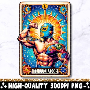 El Luchador Tarot Karte PNG, lustiges mexikanisches Wrestler Sublimationsdesign, Spanisch Lucha Libre Loteria Tarot T-Shirt Becher PNG, digitaler Download