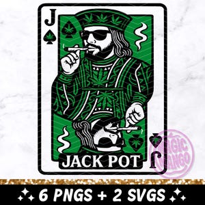 Carta de baralho Jackpot Funny Jack Spades PNG SVG, Design de sublimação de tarô de cannabis 420, Camiseta para fumante de maconha, Caneca PNG Svg para download de arquivo cortado
