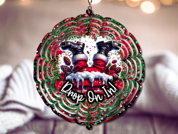 Drop In Funny Santa Wind Spinner PNG, Cute Christmas WindSpinner Sublimation Design, Holiday X-mas Windspinner Template PNG, Digial Download