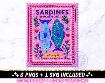 Sardines Preppy Girl PNG SVG, Coquette Retro Sublimation Design, Trendy Girly Summer T-Shirt Graphic PNG Svg Cut File, Digital Download