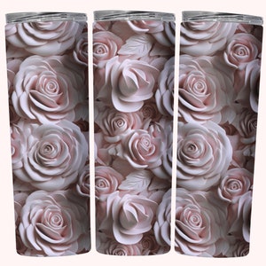 Pretty 3D Roses Tumbler Wrap, 20oz Skinny Tumbler Sublimation Design, Instant Download, Straight & Tapered Tumbler Wrap, Seamless 3D Flowers