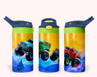 Monster Truck 12 oz flip-top kinderbeker beker beker wrap, 12 oz rechte beker sublimatie png, kindertrucks beker wrap ontwerp