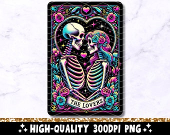 The Lovers Tarot Card PNG, Skeletons In Love Sublimation Design, Witchy Vibes Lovers Gothic Tarot T-shirt Mug Skull PNG, Digital Download