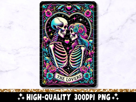 The Lovers Tarot Card PNG, Skeletons In Love Sublimation Design, Witchy Vibes Lovers Gothic Tarot T-shirt Mug Skull PNG, Digital Download