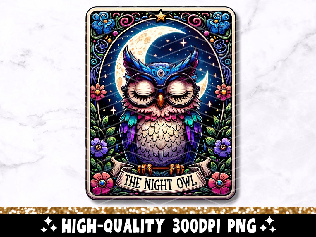 夜のフクロウのタロットカード PNG、面白いフレーズのフクロウの昇華