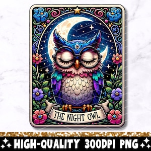 La carta del tarot del búho nocturno PNG, diseño de sublimación del búho de la frase divertida, archivo PNG de la taza del amante del búho de moda gótico brujo, descarga digital