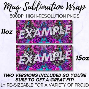 May include: Two sublimation designs for 11 oz and 15 oz mugs. The design features a pink, blue, and brown animal print with a peace sign and the text "If we are in a don't laugh situation, do not look over at me".
